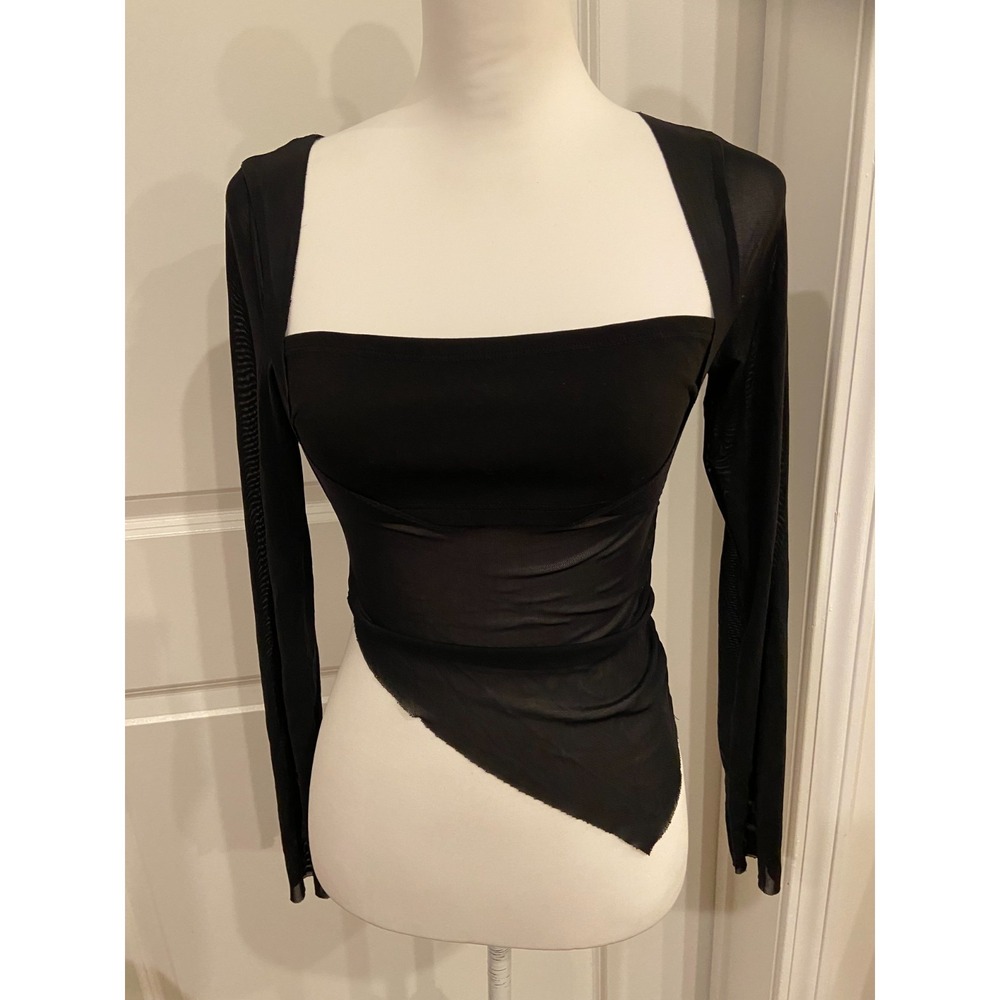 White Fox Boutique Black Sheer Mesh Bias Cut Whimsigoth Sexy Womens Top sz M - Picture 2 of 5